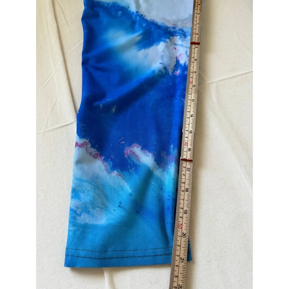 By Rachel Pierce Blue Fluid Art Activewear Set Crop Top Leggings Large